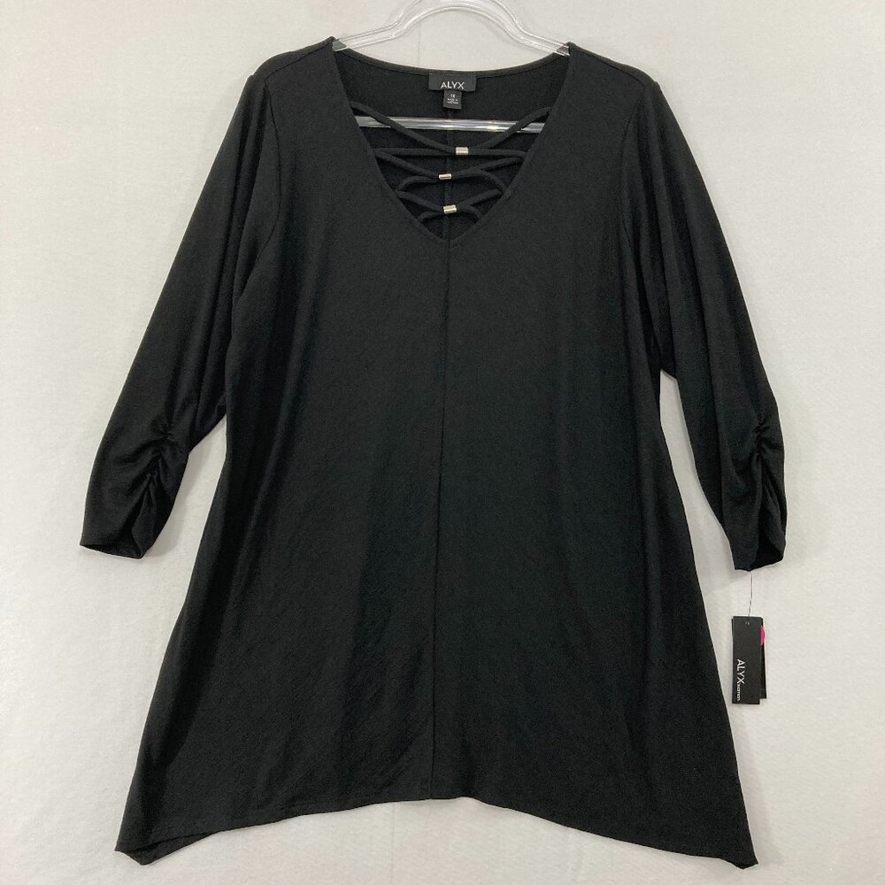 New Alyx Top size 1X Black Lace Detail 3/4 Sleeve Stretch Elegant Tunic Office